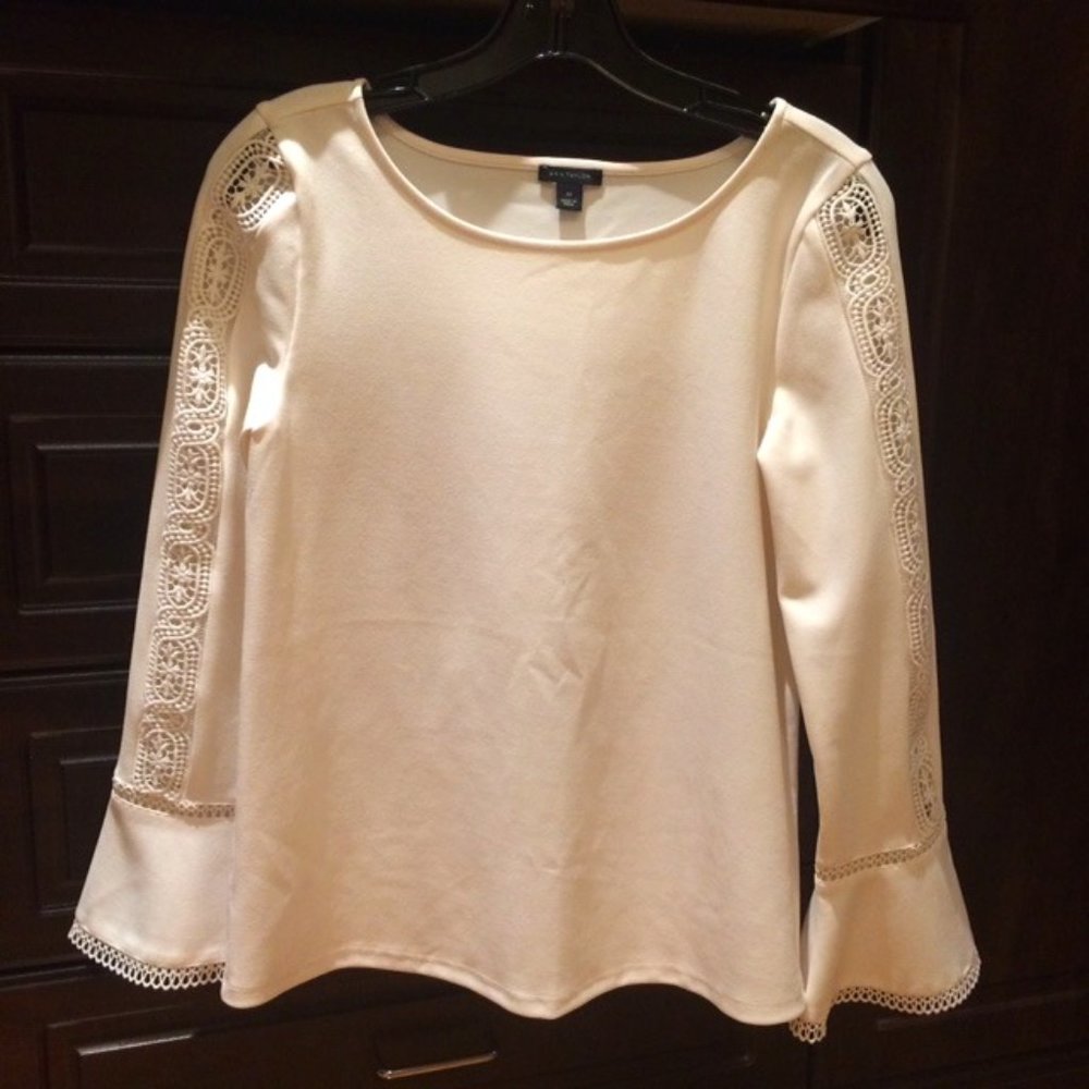 Ann Taylor White Lace Mesh Blouse